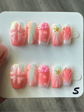 Pink Pearl Floral 3D Press-On Nail Set